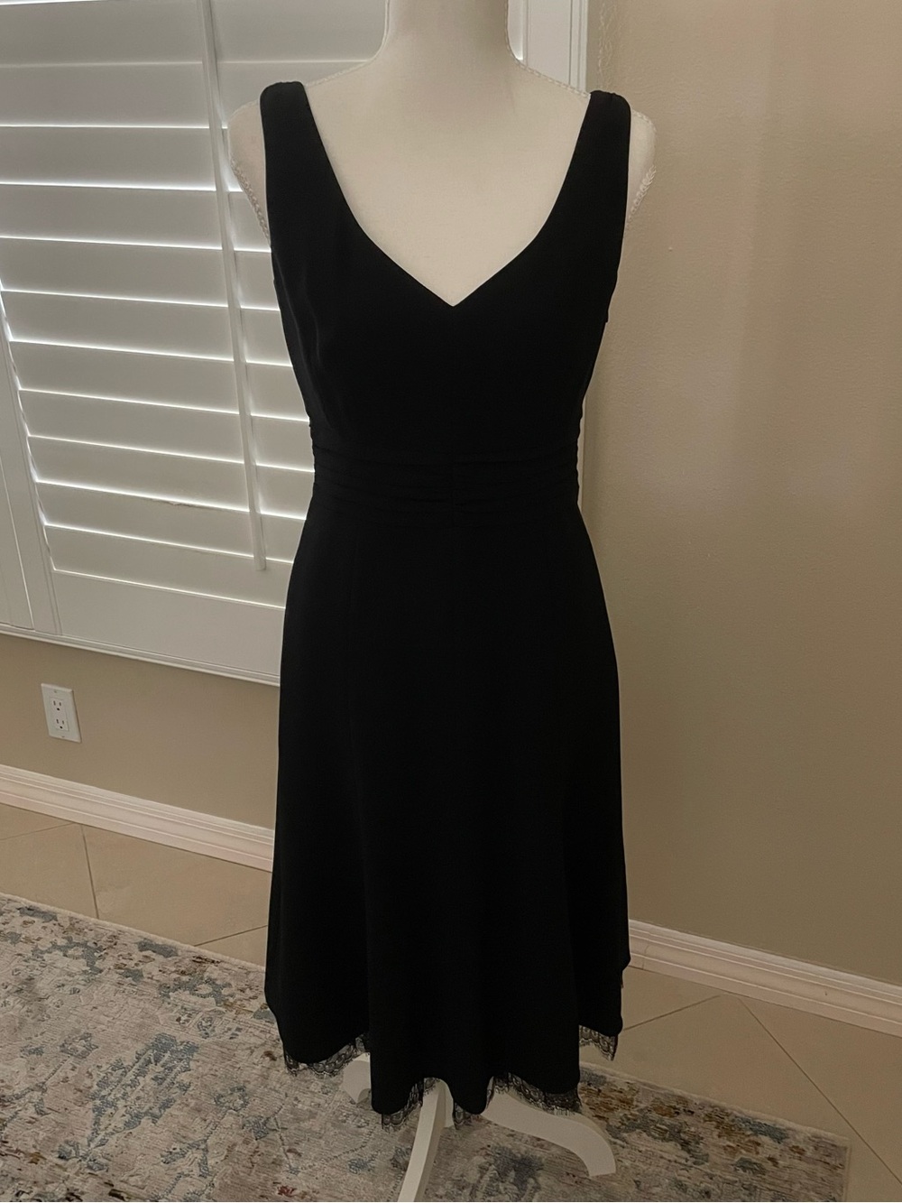 Ann Taylor V-Neck Midi Dress with Lace Hem